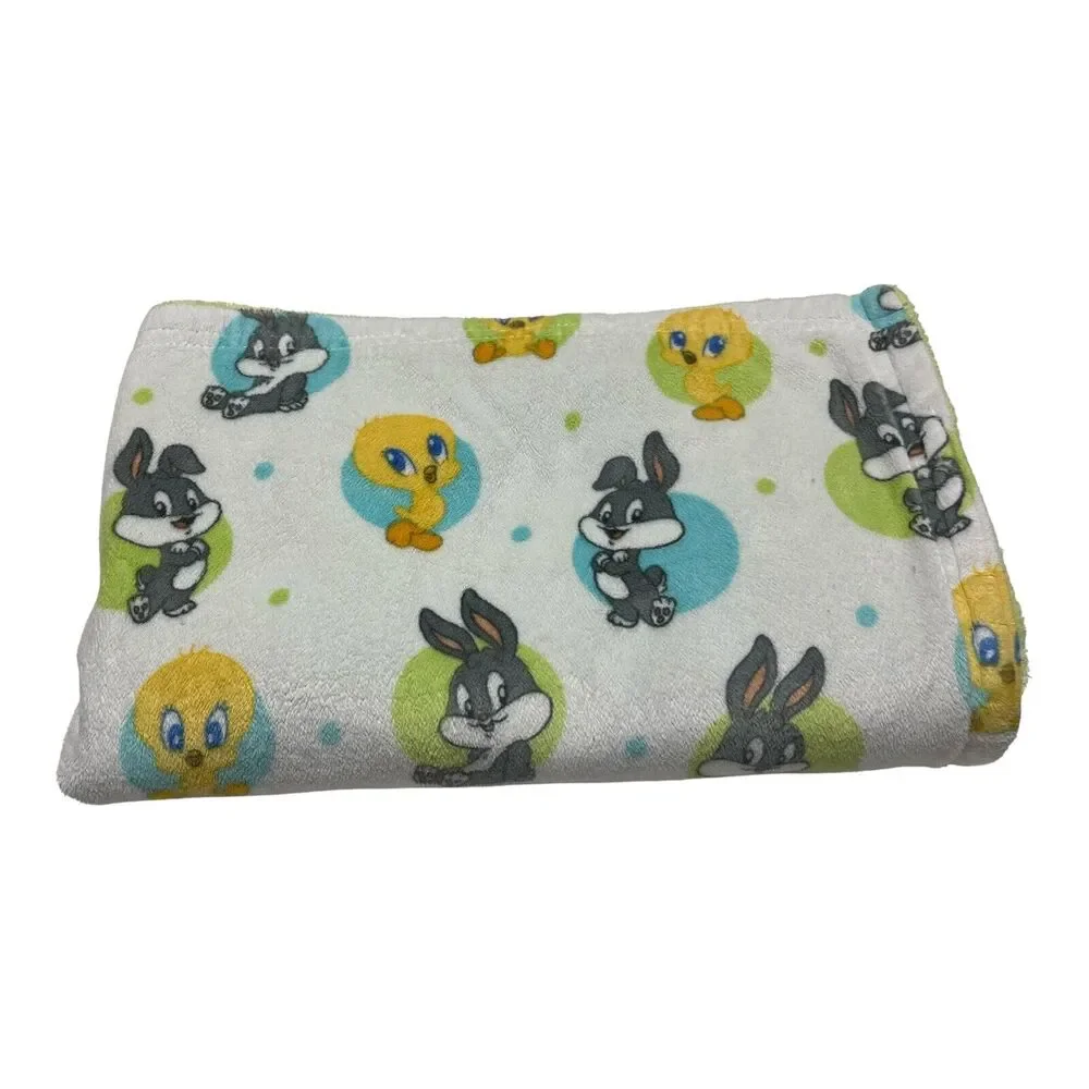 Looney Toons Baby Blanket Bugs Bunny Tweety Bird Green Blue Circles